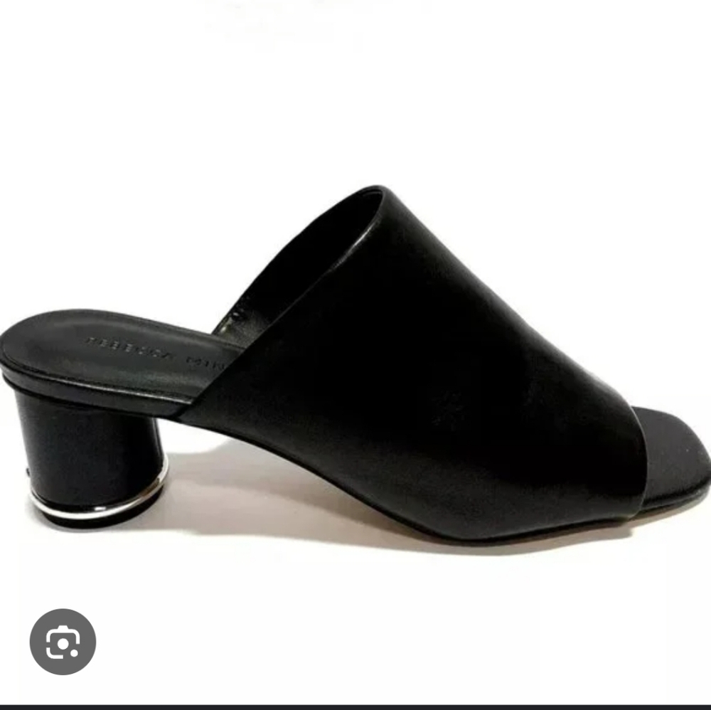 Rebecca Minkoff Black Open-Toe Mules Heel Silver Detail
